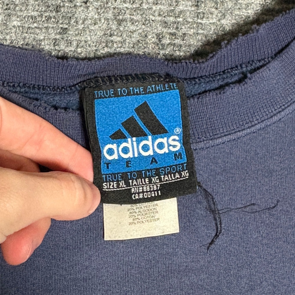 Vintage 90s Adidas Butler Cross Country Crewneck Sweatshirt Blue XL Spell Out - Picture 4 of 7